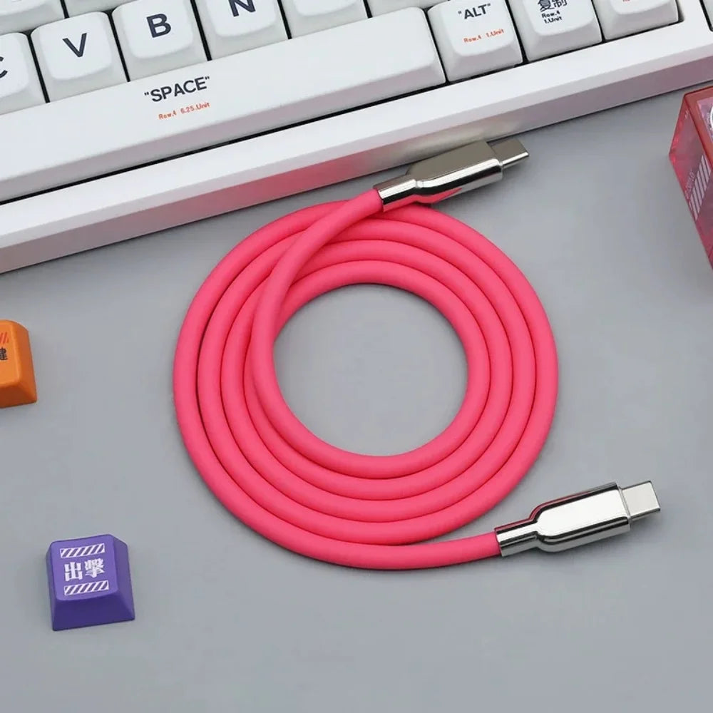 240W USB C Type-C Liquid Silicone Cable PD Fast Charging Cable Quick Charge Line for iPhone 15 17 Pro Huawei Samsung S23 Xiaomi Qme Rose Pink 0.5m