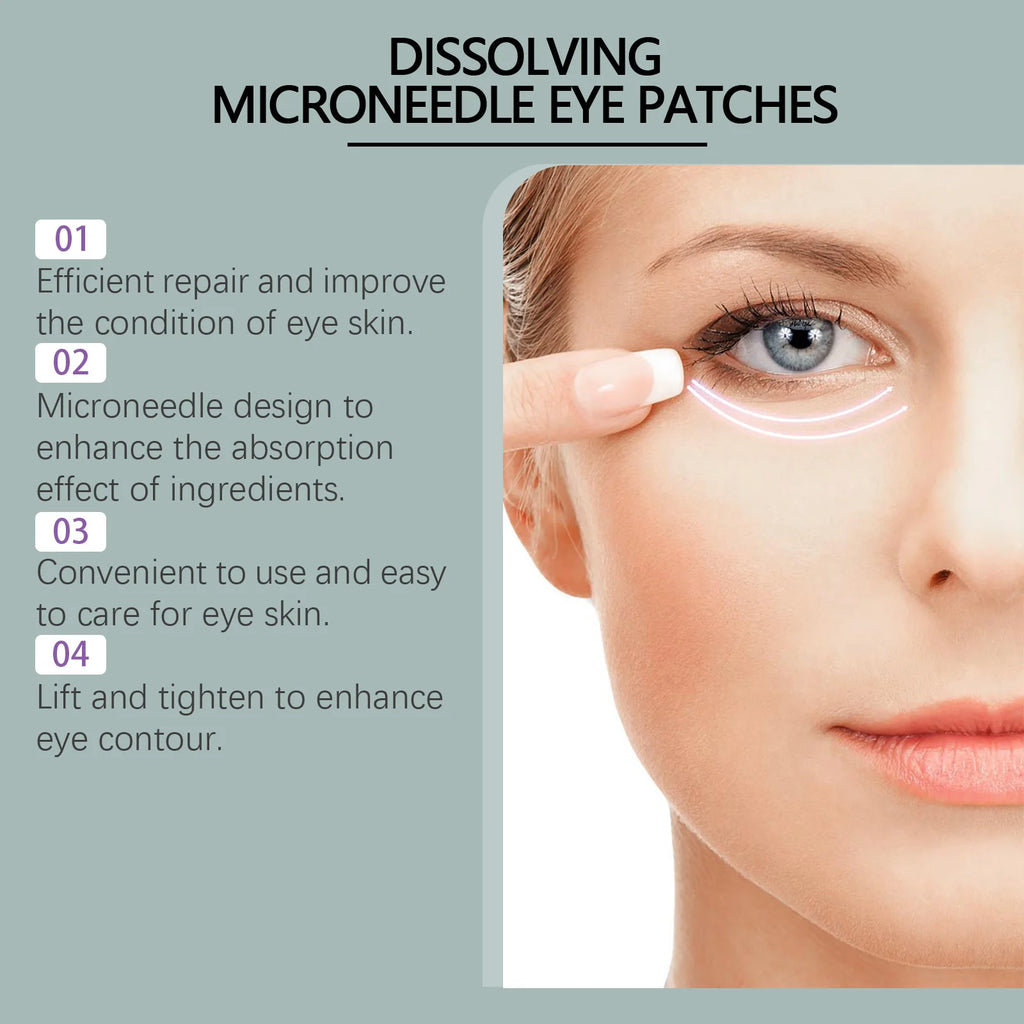 0.25mm Hyaluronic Acid Dissolving Microneedle Eye Patches Hydrogel Eye Mask for Wrinkles Dark Circles Puffiness Anti-Aging Qme