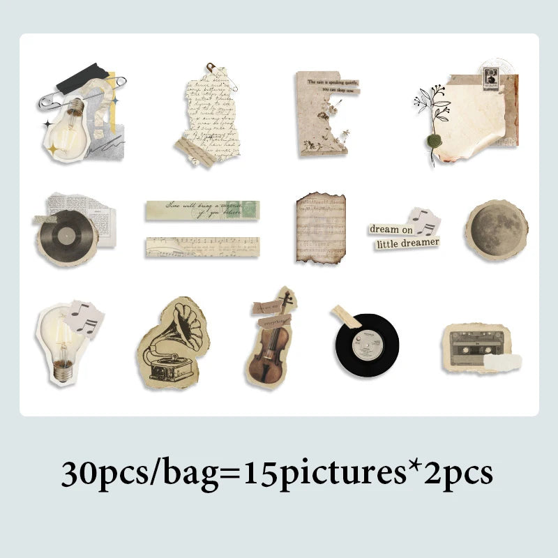 Retro Literary Journal Sticker Pack, Junk Journal Base Decor Stickers, Border Embellishments for Gift Wrapping Decoration Qme D