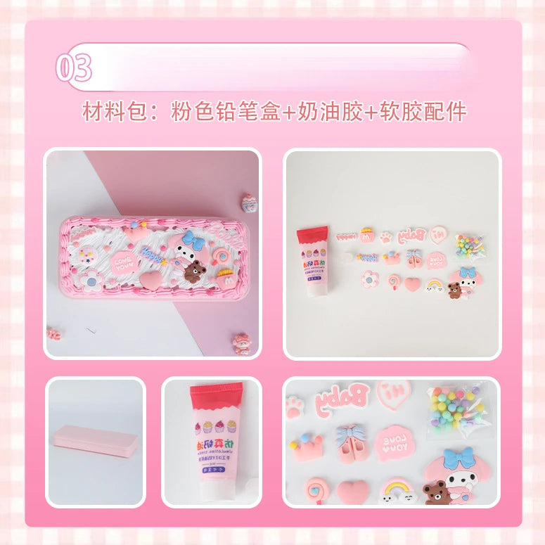 Hello Kitty DIY Pencil Case Student Craft Cream Glue Creative Qme 5