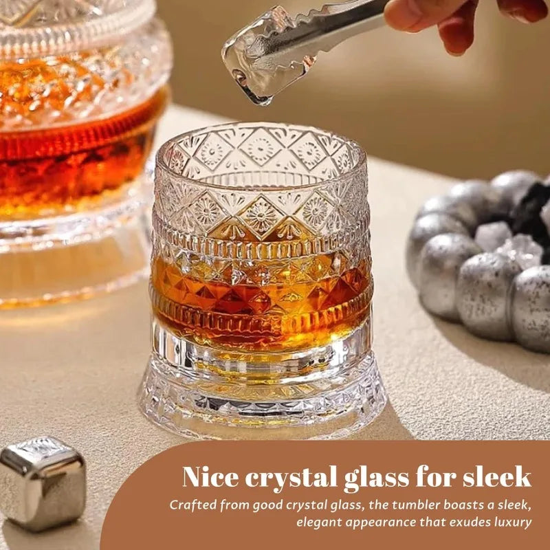 280ml Rotating Whiskey Glass Crystal Rum Glass Cocktail Party Drinking Gift Creative Crystal Premium Beer Glass Qme