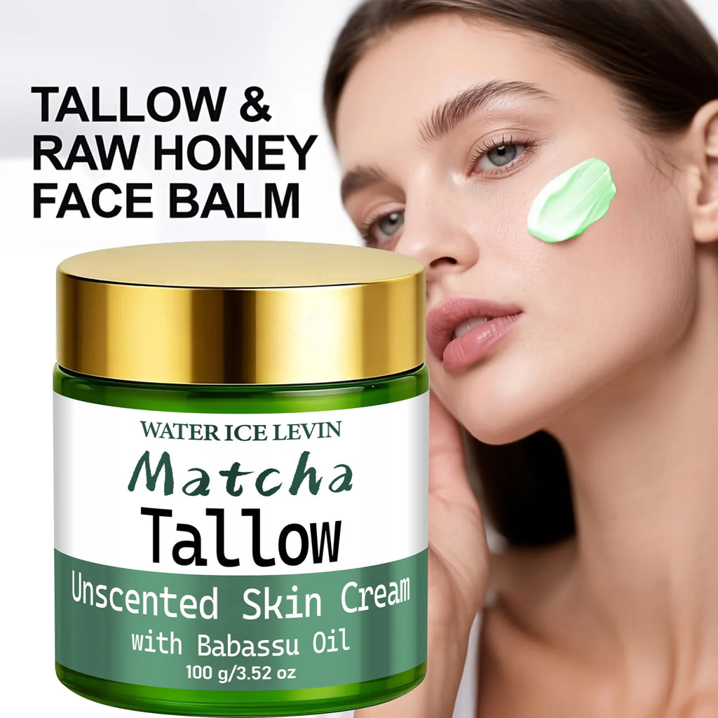 Natural Matcha Tallow Cream with Babassu Oil, Unscented Moisturizing & Firming Skin Care Qme