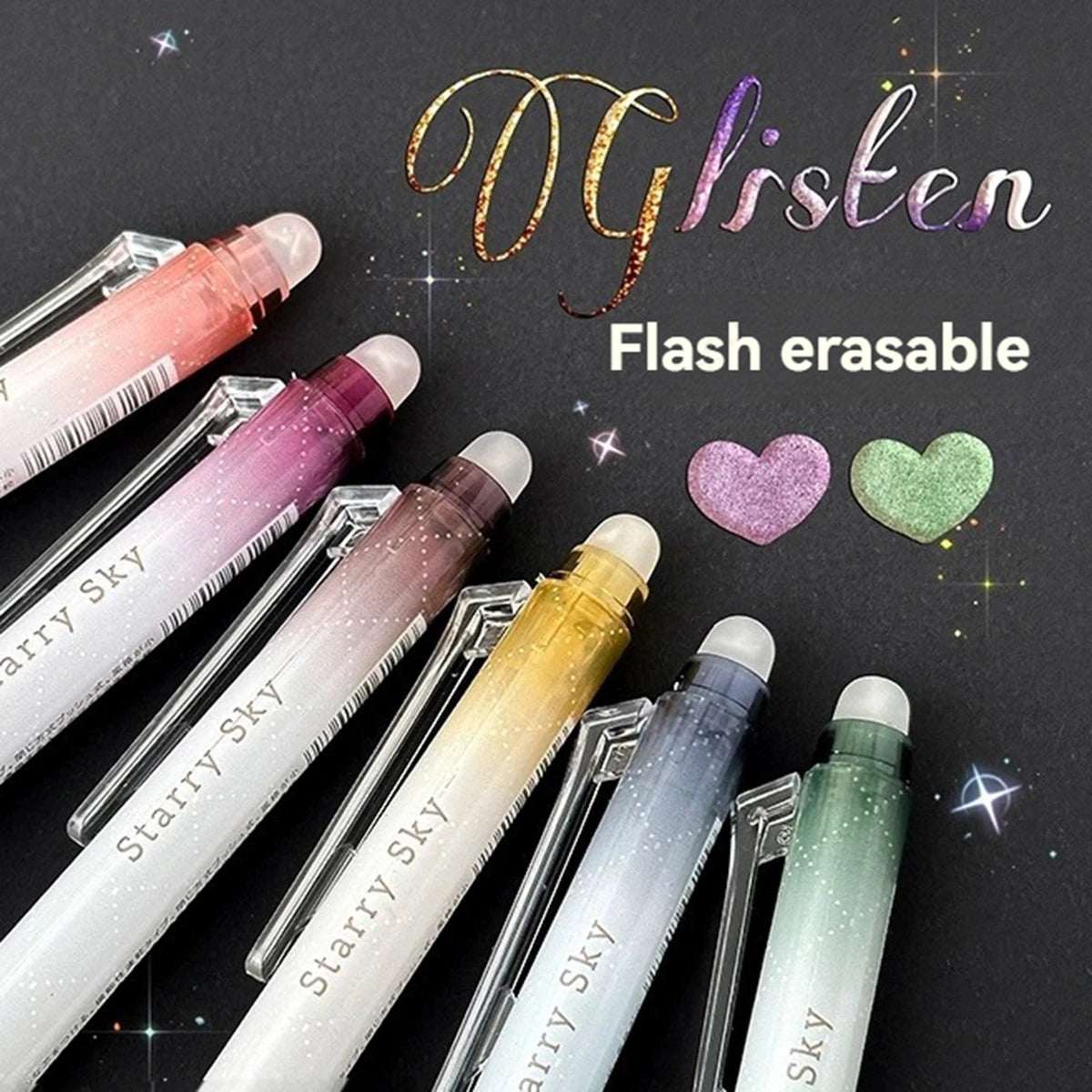 Glitter Gel Pens, 6 Colors Glitter Erasable Pens 0.7MM Fine Tip Colored Gel Marker for Drawing Art , Scrapbook, Journaling Qme