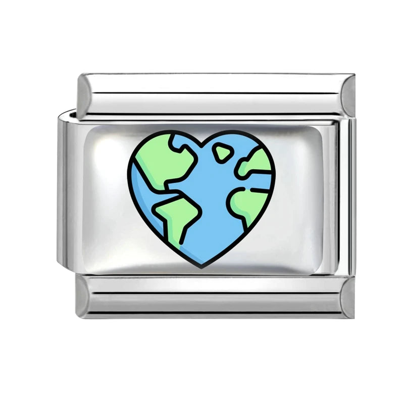 2026 Y2K Rainbow Heart Earth Blue Series Pattern Italian Charm Links
