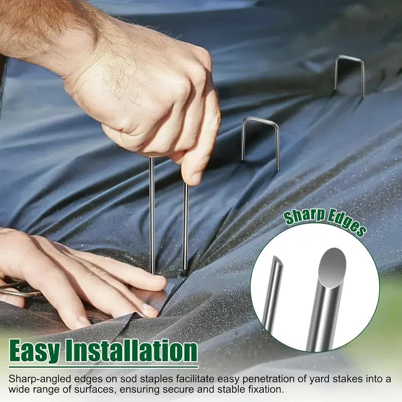 U-type Garden Staples Heavy-duty Landscaping Fence Tubing Stakes Sod Pins Galvanized Garden Stakes For Holding Lawns Ground Nail Qme