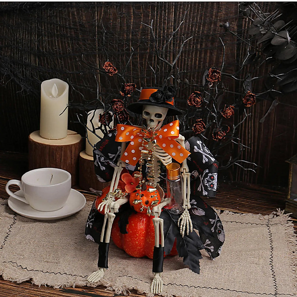 Halloween Figurines Skeleton Pumpkin Statue Halloween Horror Decoration Realistic Skull Window Ornament for Retail Porch Display Qme