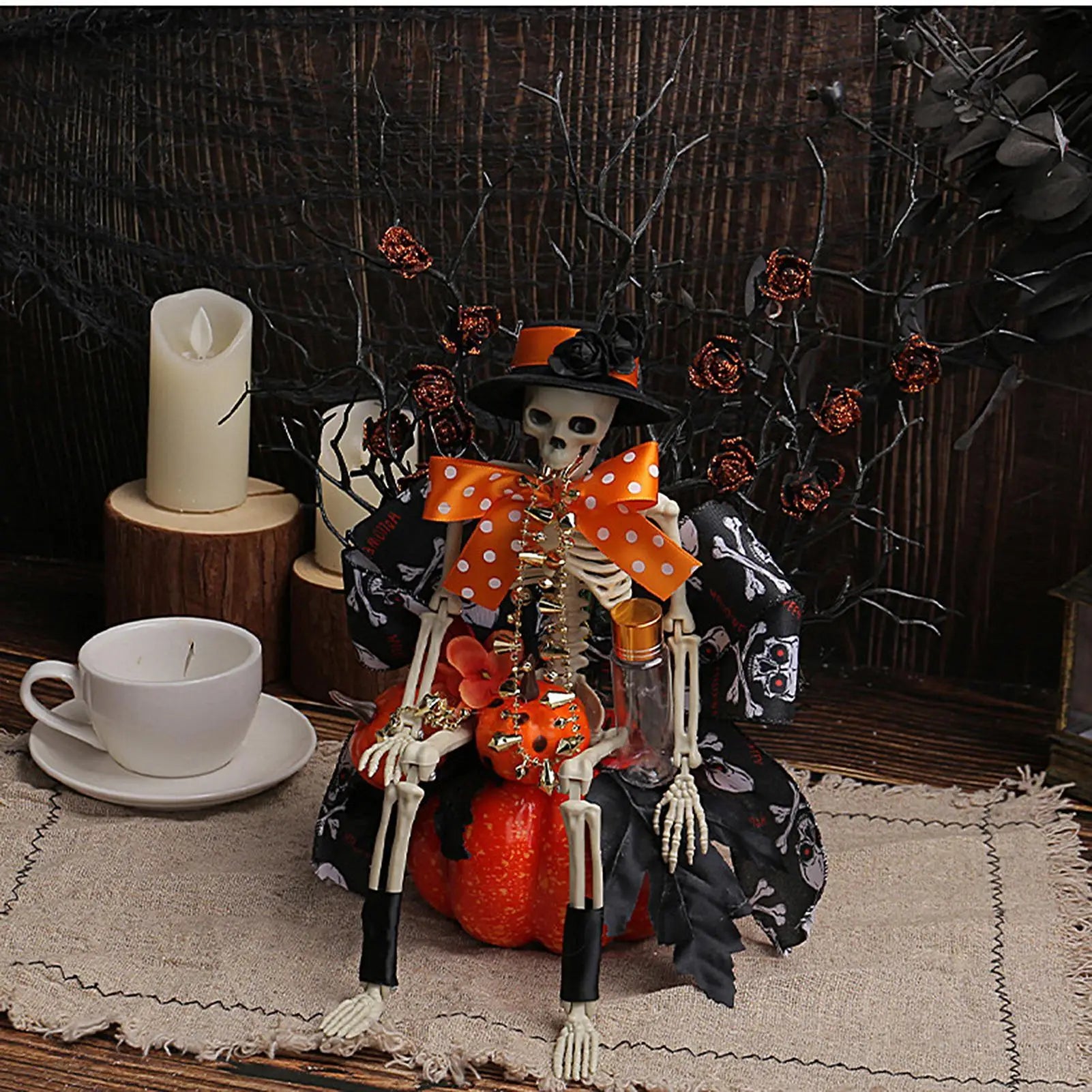 Halloween Figurines Skeleton Pumpkin Statue Halloween Horror Decoration Realistic Skull Window Ornament for Retail Porch Display Qme
