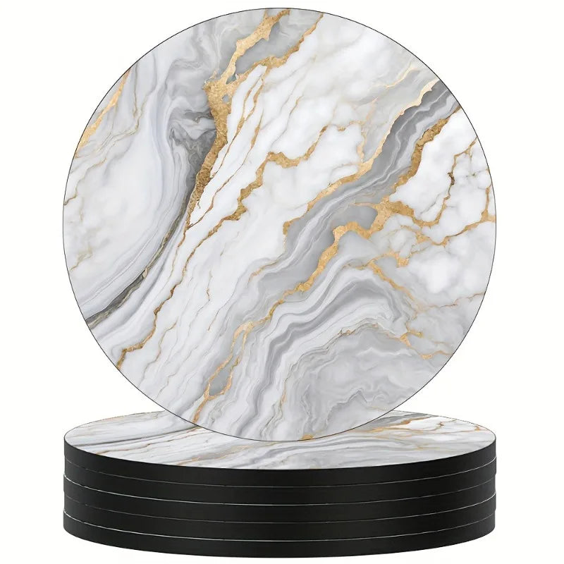 Marble Veining Wooden Drink Coasters Round Absorbent Funny Cold Qme