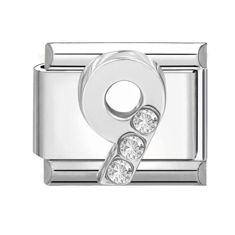 Hot Selling Shiny Zircon Numbers 0-9 Italian Charm Link 9mm Stainless Steel Modular Bracelet Jewelry Accessories DIY Wholesale Qme Style 30