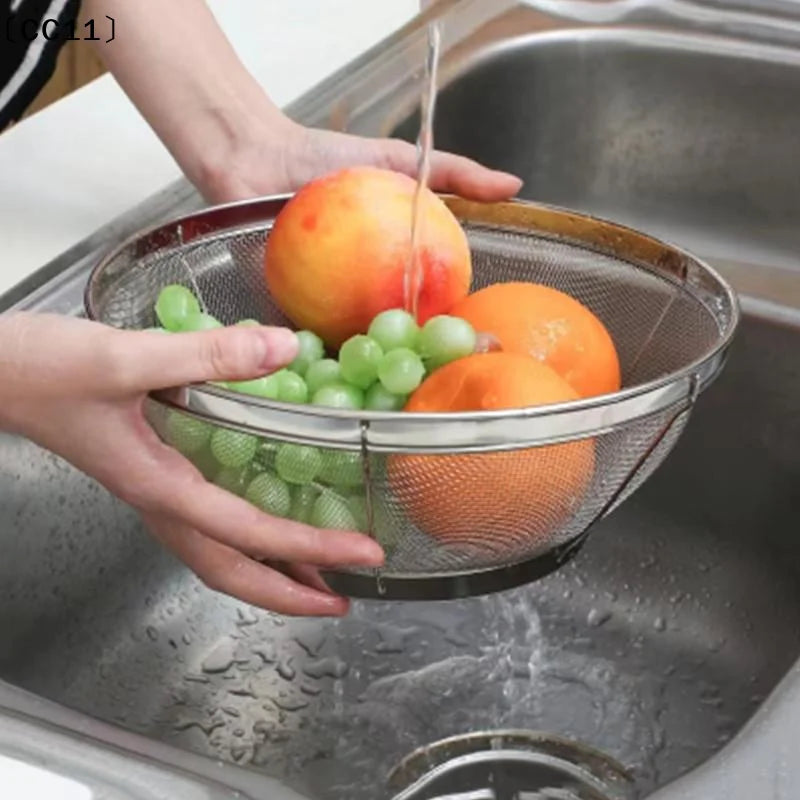 Stainless Steel Rice Washing Sieve Fine Mesh Basket Kitchen Colander Qme