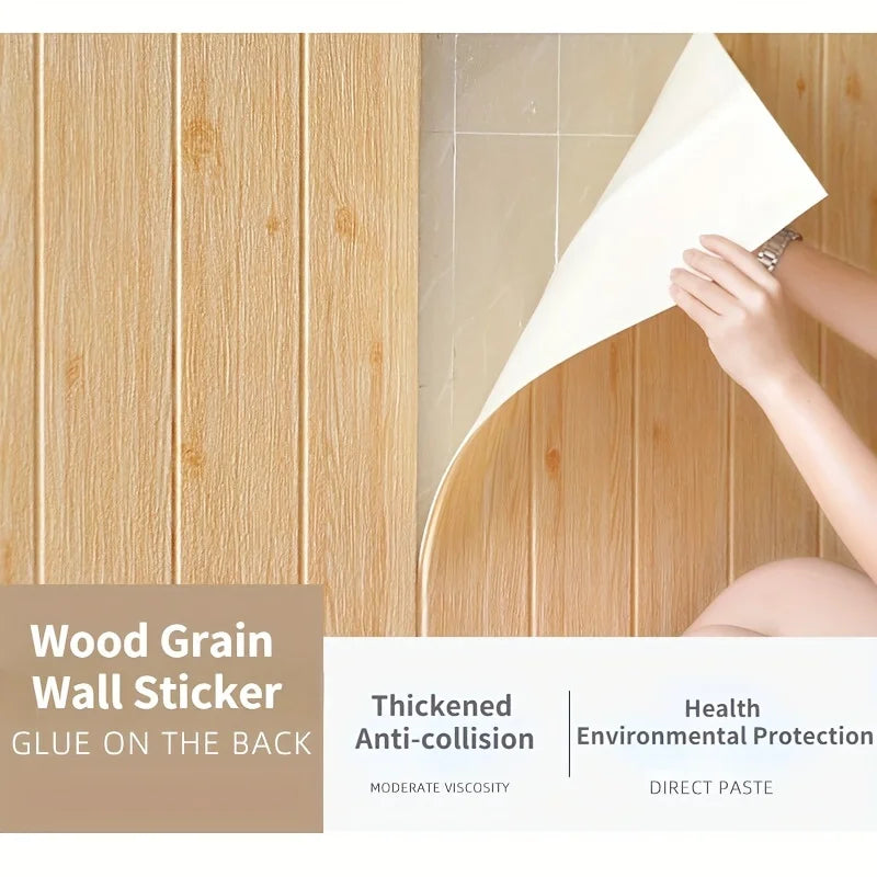 3D Wall Sticker Wood Grain Foam Self-Adhesive DIY 35X35cm Waterproof and Moisture-Proof Ceiling Bedroom Kitchen Wallpaper Qme