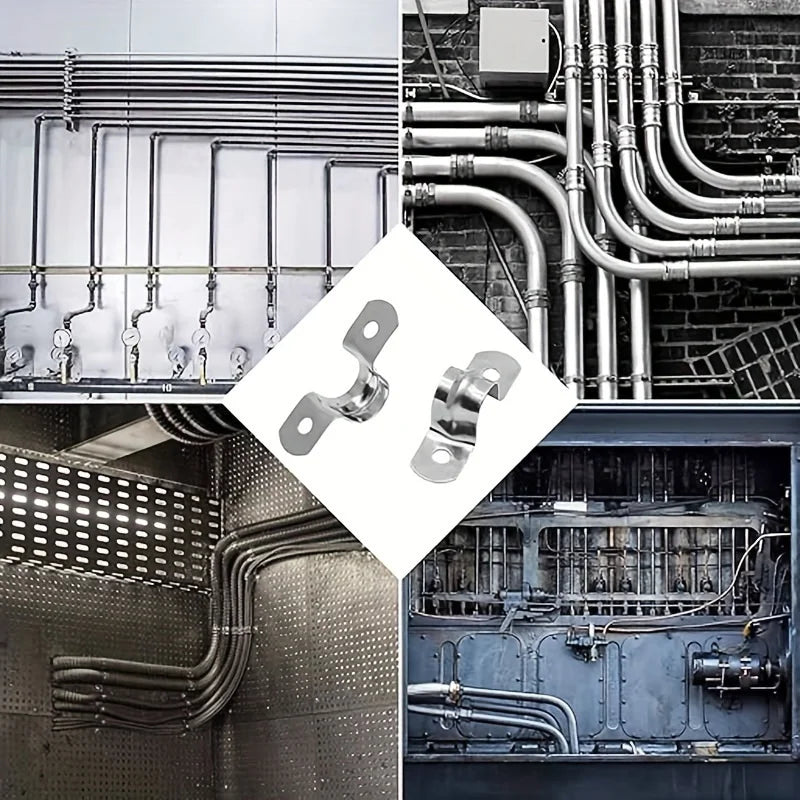 50pcs Double hole U-shaped bracket 304 stainless steel rigid pipe clamp heavy-duty pipe tension clamp Qme