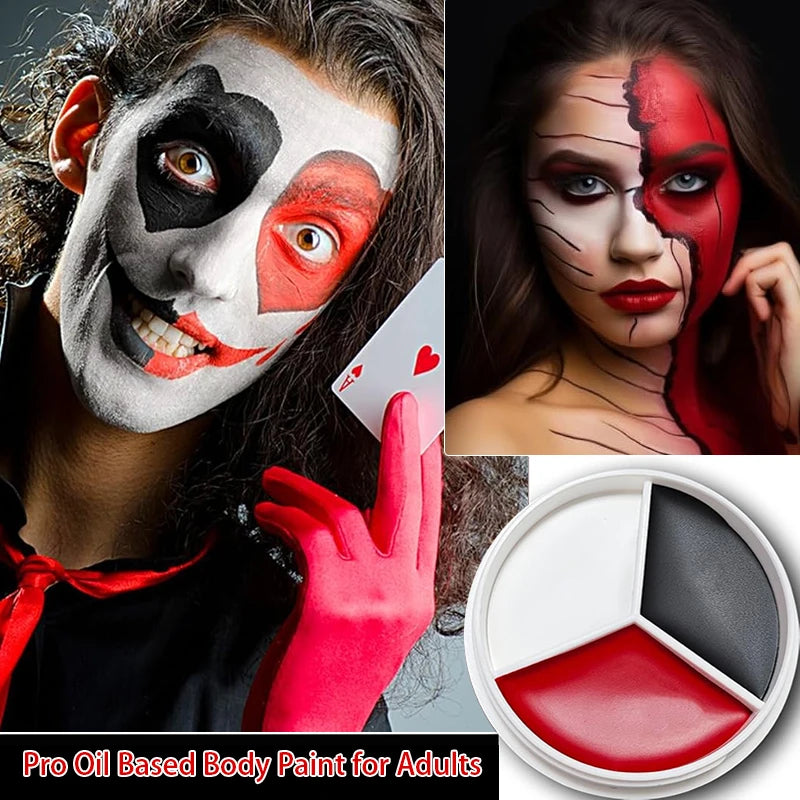 3 Colors Black White Red Face Body Paint Palette Oil Cream Makeup Qme