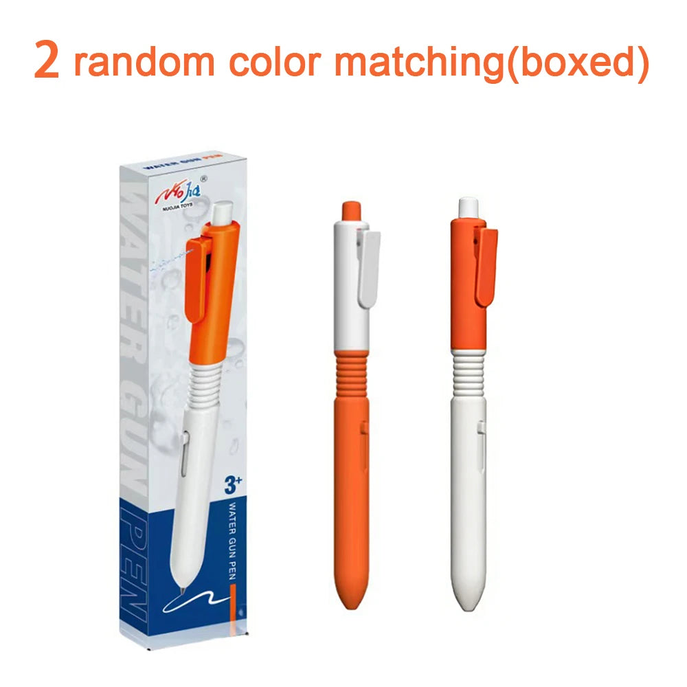 2 In 1 Multifunctional New Water Gun Pen Funny Prank Toy Black Ink Ballpoint Pen Creative Spray Water Stationery Qme 2 orange-boxed