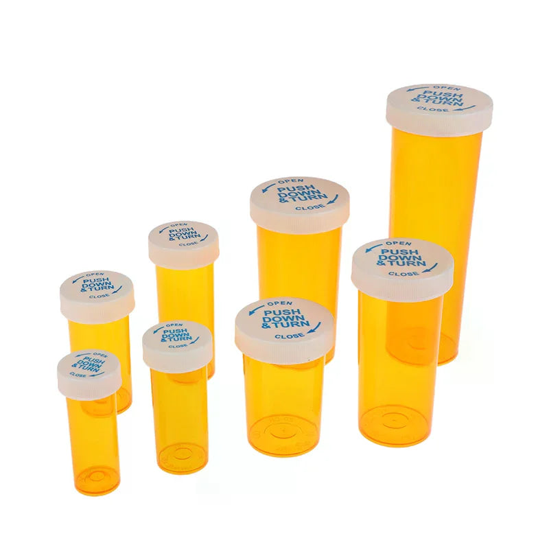 Plastic Medicine Pill Bottles Child Resistant Caps Containers Travel Qme