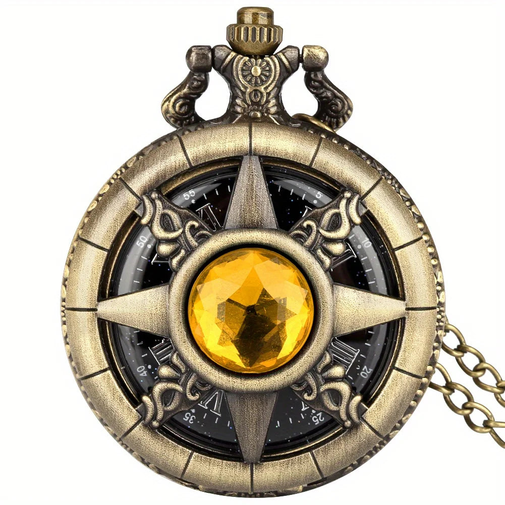 Y2K Cartoon Anime Round Pointer Quartz Watch Vintage Rhinestone Cosplay Necklace Chain Watch For Women Men Collector Gift Qme Green 1