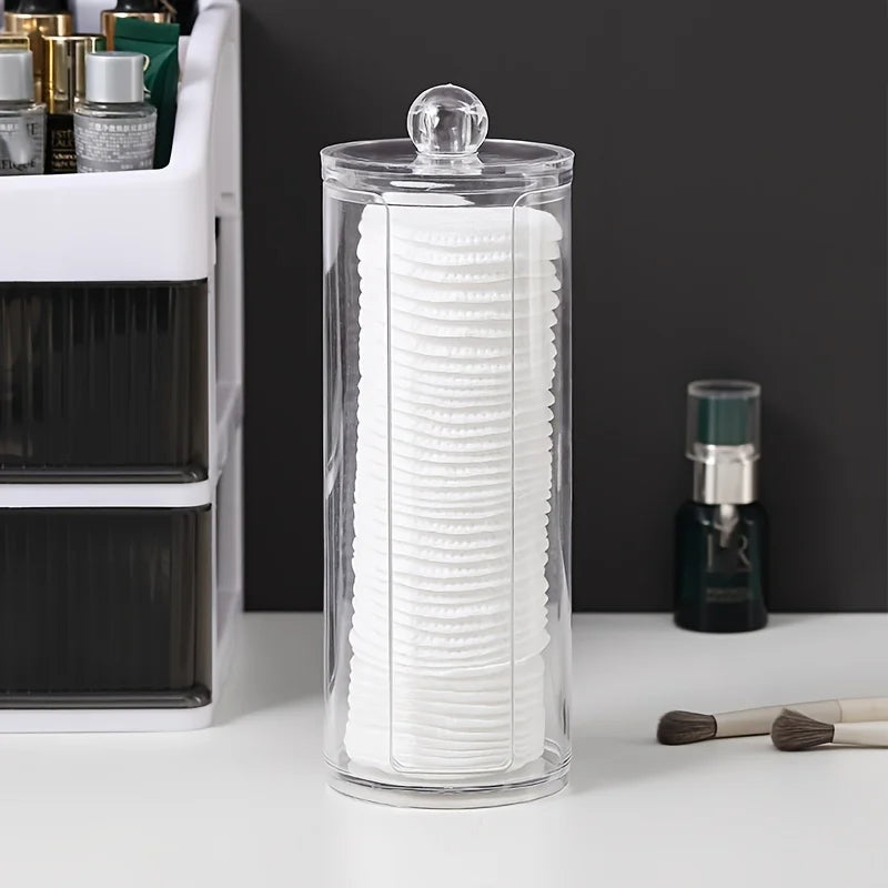 Transparent swab box, storage container for makeup sponge, swabs, dental floss, hair clips, etc., bathroom storage canister, Qme