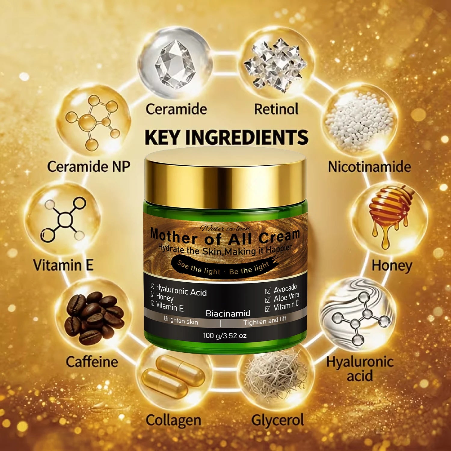 Hydrating Firming Brightening Face Cream Infused Honey Avocado Aloe Vera VC VE Niacinamide Daily Skin Lotion Qme