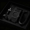 Matte black octagonal Arabic numerals men's watch Cuban bracelet bullet pendant ring four piece set, not including gift box Qme black