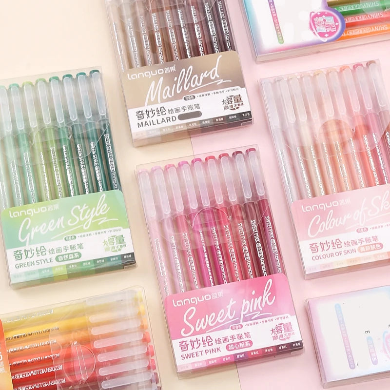 9-Pack Morandi Vintage Journal Pens, Multi-Color Graffiti Drawing Gel Pens with Refillable Cartridges Qme