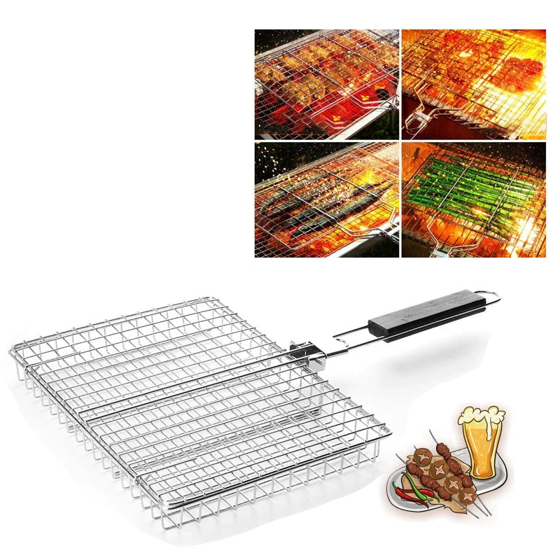 Non Stick Grilling Basket Grill Mesh Foldable 304 Stainless Steel BBQ Qme