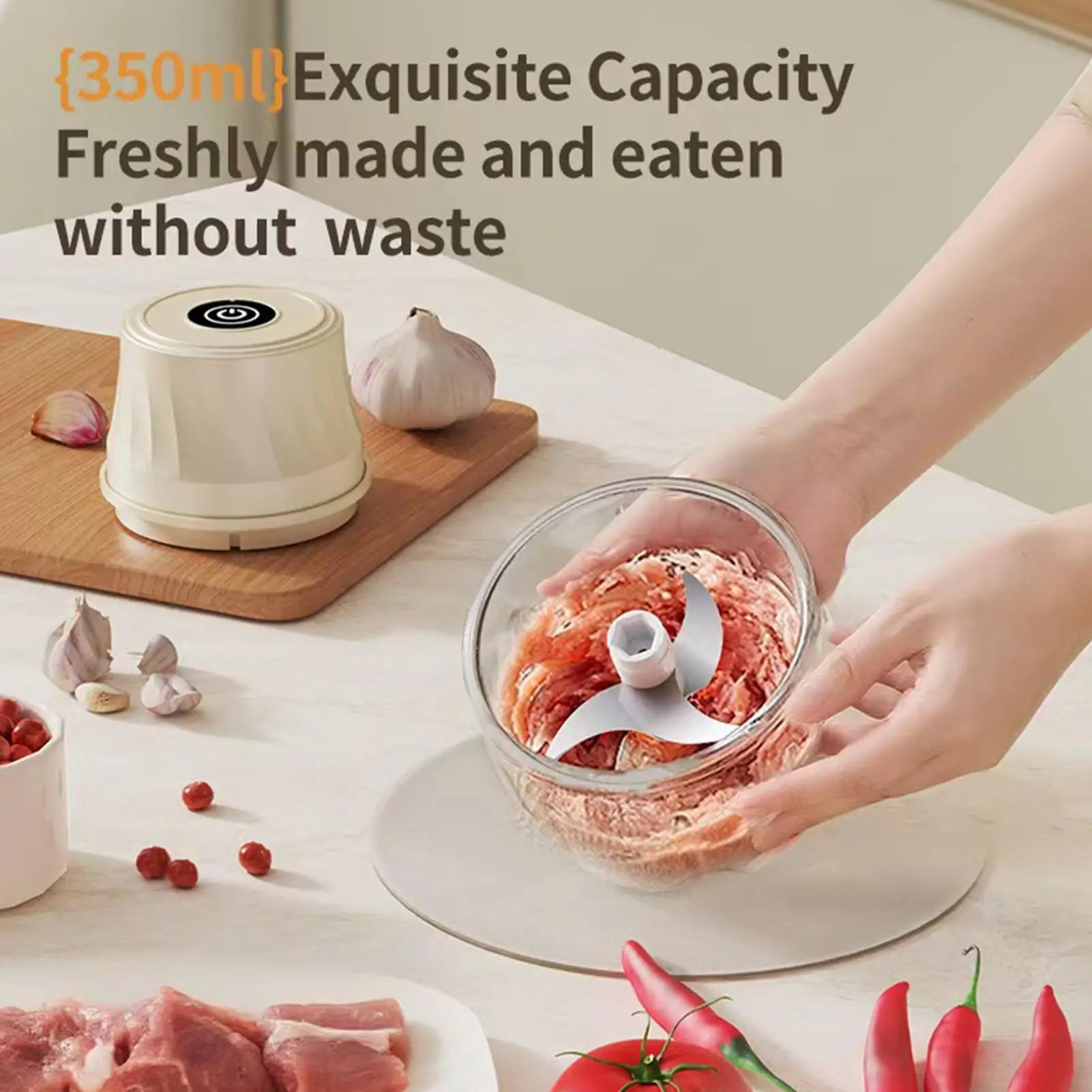 Garlic Chopper 350ml High-Speed Kitchen Gadgets Mini Chopper Electric Garlic Mincer For Puree Vegetable Meat Chili Ginger Fruit Qme