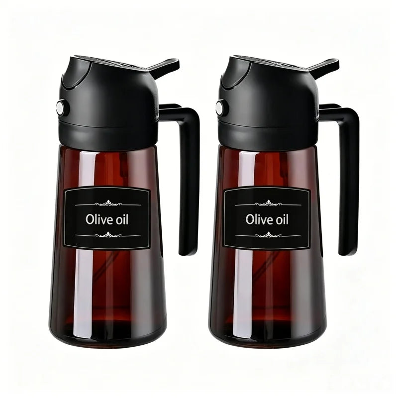 470ML/16oz Olive Oil Dispenser 2 in 1-spray and Pour Glass Oil Sprayer Used for Cooking Air Fryer Barbecue Baking Salad Qme 2pcs black