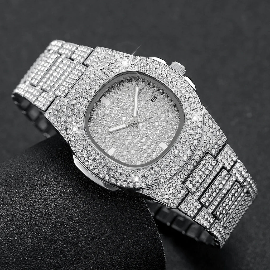 2026 Full Sky Star Waterdrop Quartz Watch with Full Diamond Band for Men and Women, Light Luxury Steel Strap Watch Qme
