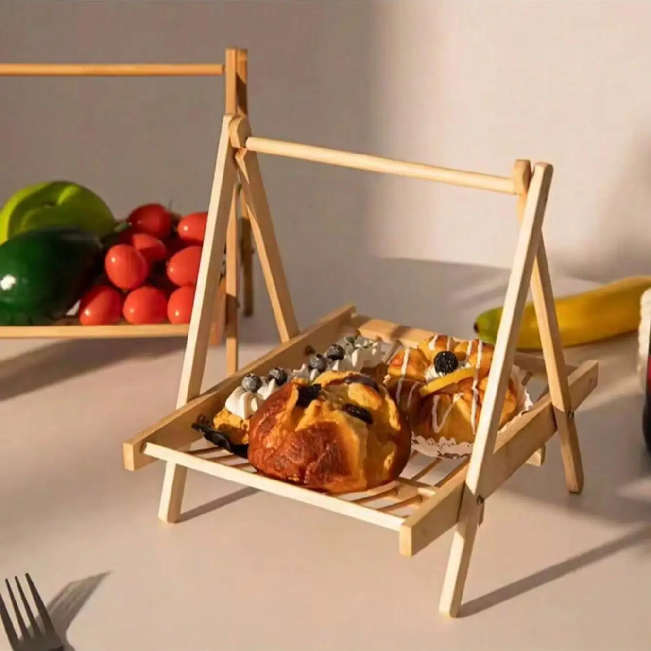 Multifunctional Solid Wood Folding Tray Food Storage Drying Qme beige