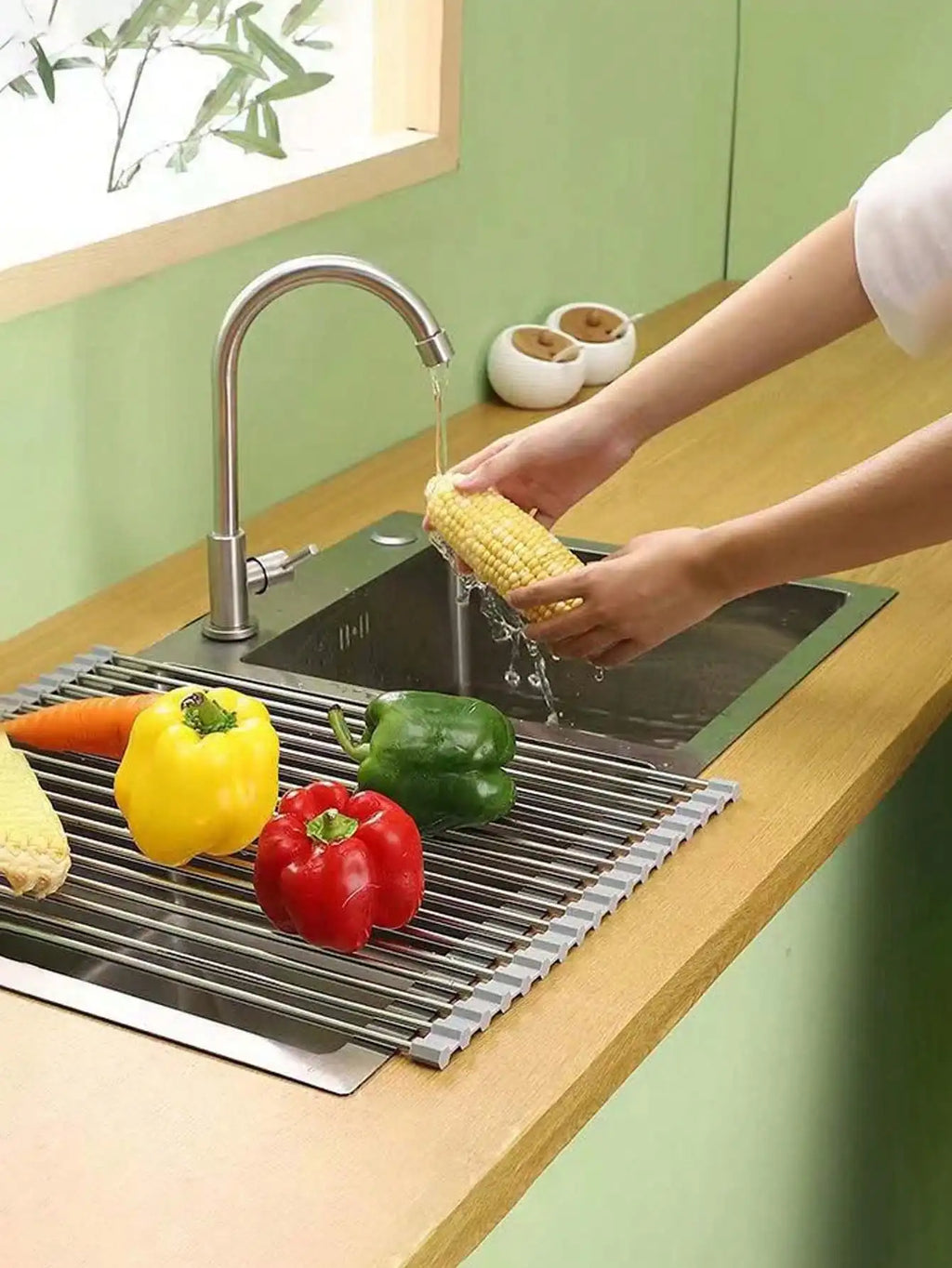 Foldable Expandable Sink Drain Rack Roll Up Bowl Dish Drying Suitable Qme