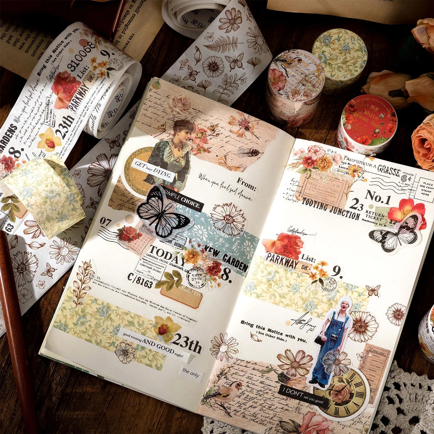 TIANZI 30mm/50mm*2m Vintage Plant Masking Washi Tape Flowers Sticker Aesthetics Diy Scrapbooking Sticker School Supplies Qme