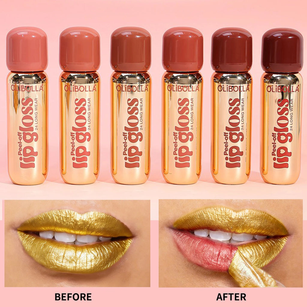 6Color Metallic Orange Peel Off Lip Stain Reveal Waterproof Pink Lip Tint Transfer Proof Non-stick Cup Natural Matte Lipstick Qme