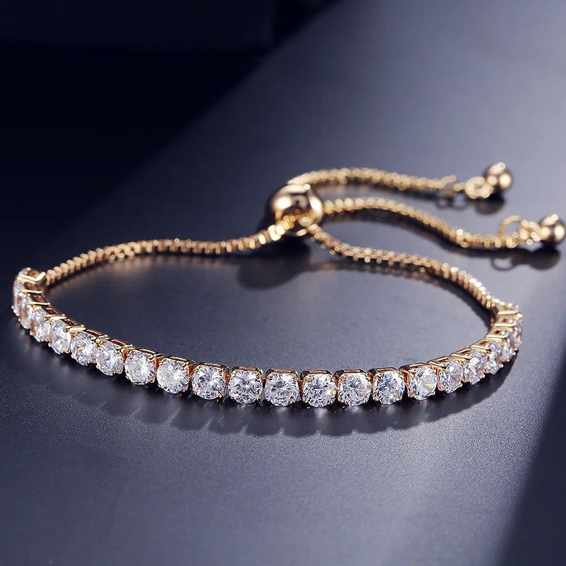 1-2 pieces Women's Geometric Round 4mm Zircon Bracelet Adjustable Slider Chain Versatile Fashion Jewelry Qme Gold