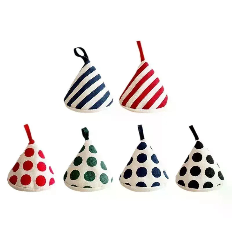 Cotton Linen Polka Dot Triangular Pot Handle Holders Heat Insulation Hanging Loop Perfect For Kitchen Cooking Baking Qme