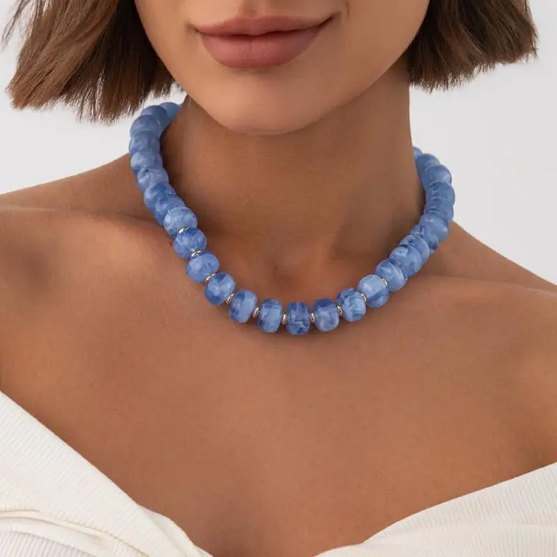 Y2K Colorful Smudging Resin Beads Chain Necklace For Women Trend Collares Vintage Clavicle Chain Party Jewelry Qme A8