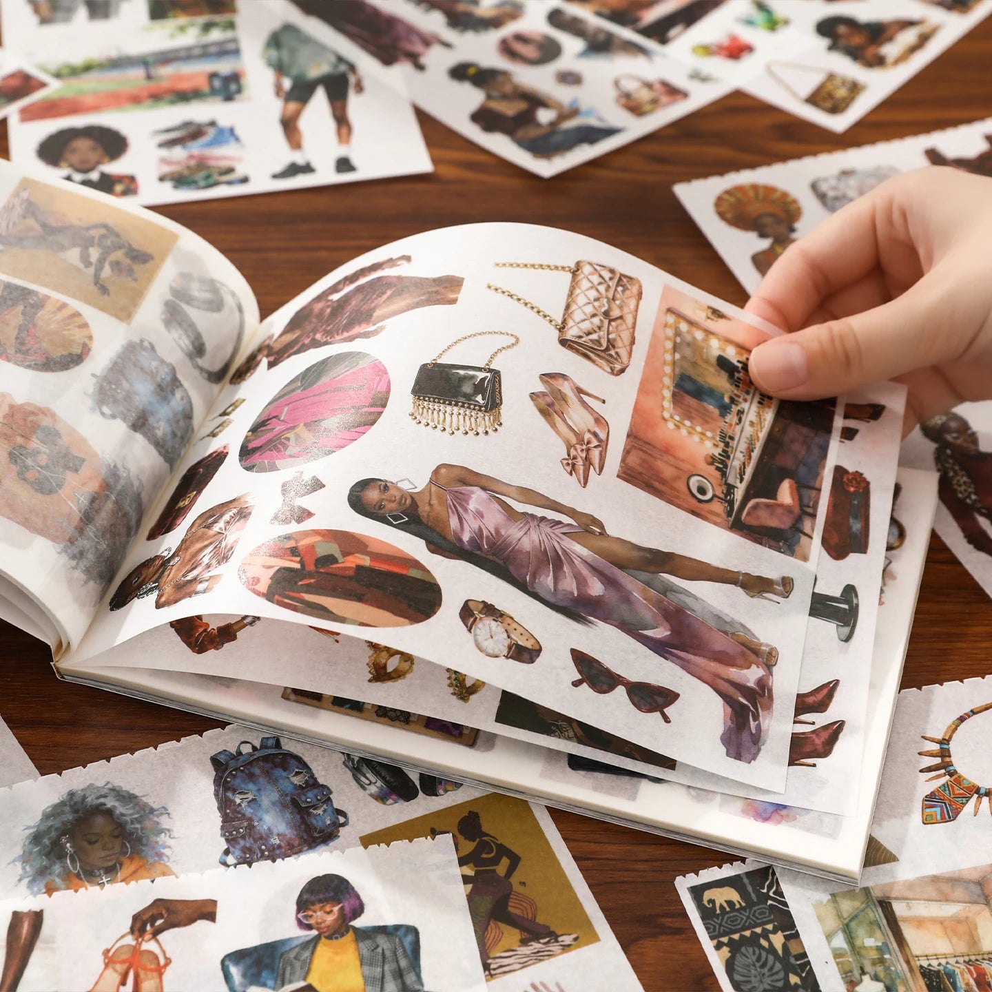 TIANZI 50 Sheets Natural person&Art Paintings Stationery Stickers Book Aesthetic Landscape Cute Scrapbooking Planner Journaling Qme
