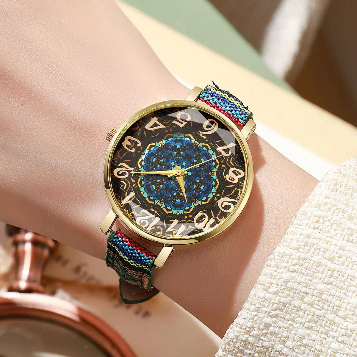 Vintage Printed Women Watches Casual Leather Strap Ladies Quartz Wristwatch Reloj Mujer Girls Gift（Without Box） Qme