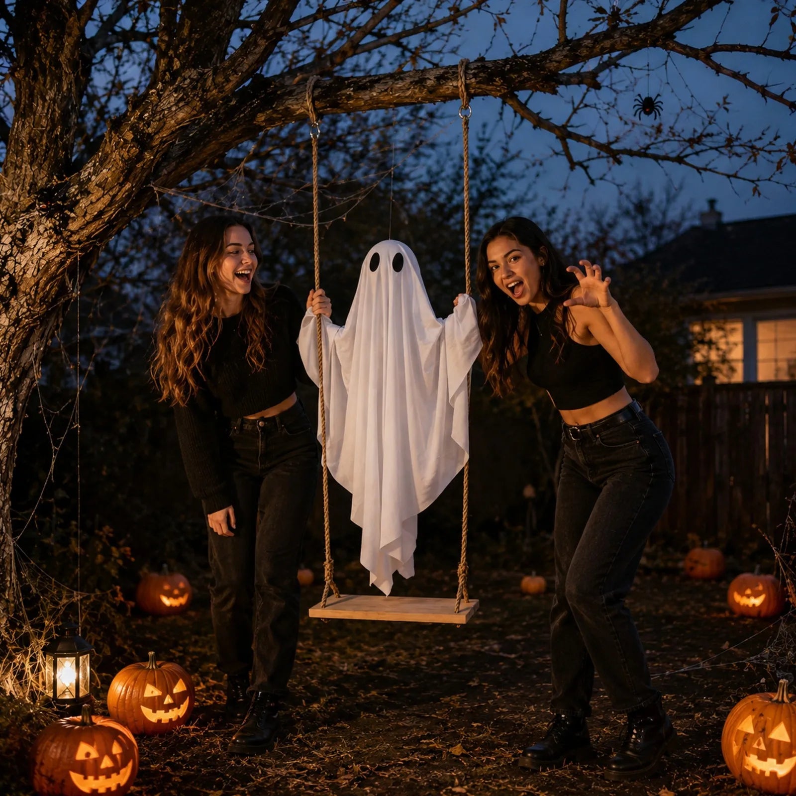 Halloween Swing Glowing Cute Ghost Ornament Garden Yard Bar Haunted House DIY Decorative Props Party Hanging Decor Qme
