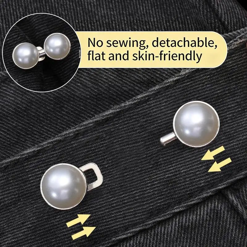 Fashion Shiny Rhinestones Pearl Adjustable Waist Buckle Jean Buttons Reusable No Hole Waist Cincher Clip For Clothing Dresses Qme