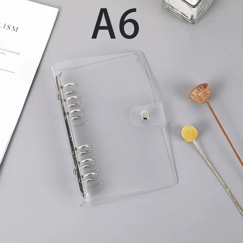 Transparent PVC Binder Clip File Folder A5/A6 Loose Leaf 6 Ring Binder Planner School Office Supplies Qme A6