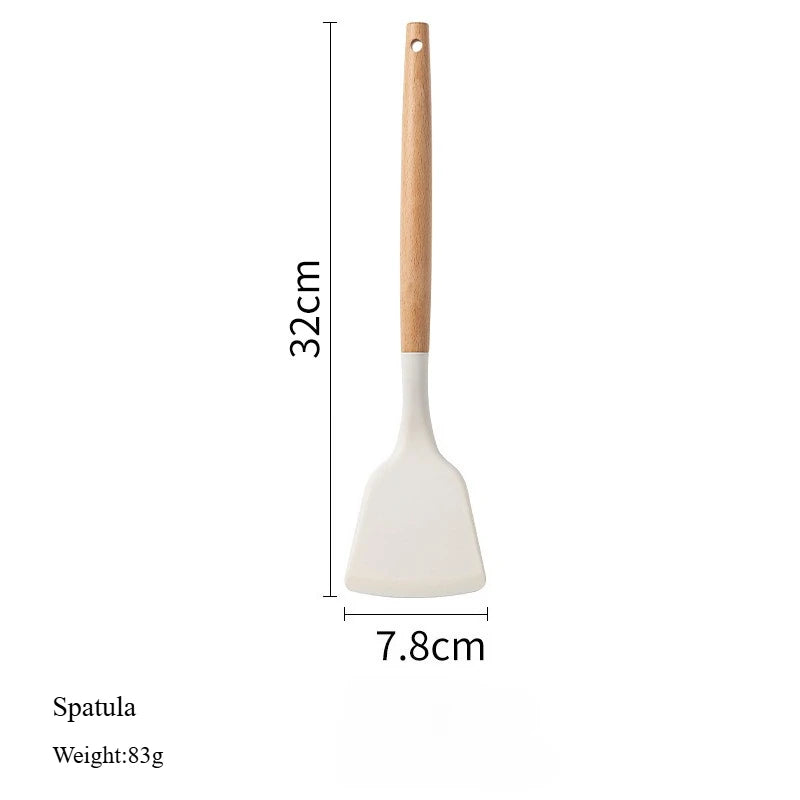 2/12Pcs White Silicone Kitchen Utensils Set with Wooden Handle,Cookware Spatula, Heat Resistant Non-stick Kitchen Cooking Tools Qme