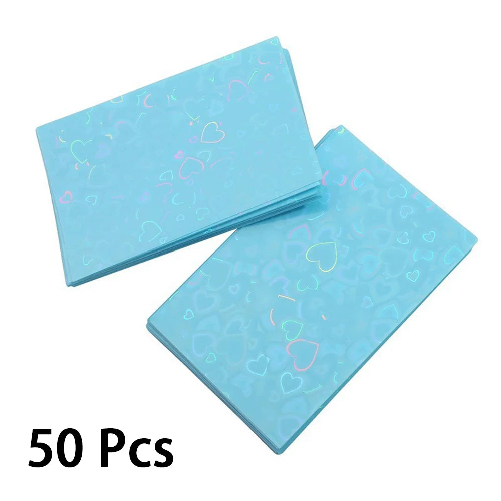 50Pcs Heart Bling Photocard Sleeves,Glitter Laser Card Protector Holder Photo Card Films Cards Protector Photo Cards Protective Qme blue
