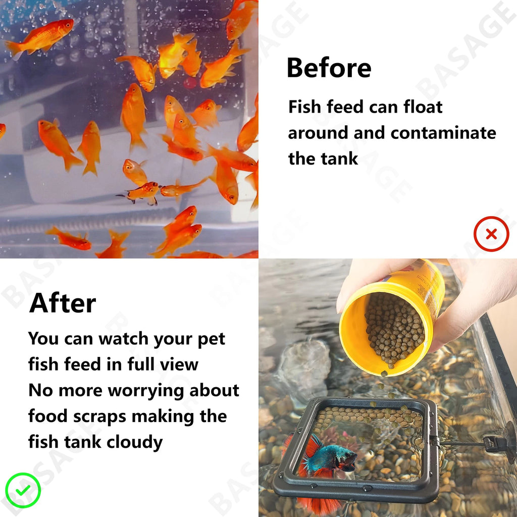 Aquarium Feeding Ring Fish Tank Station Floating Food Tray Feeder Square Circle Accessory Fish Food Feeder Suction Cup Black Qme
