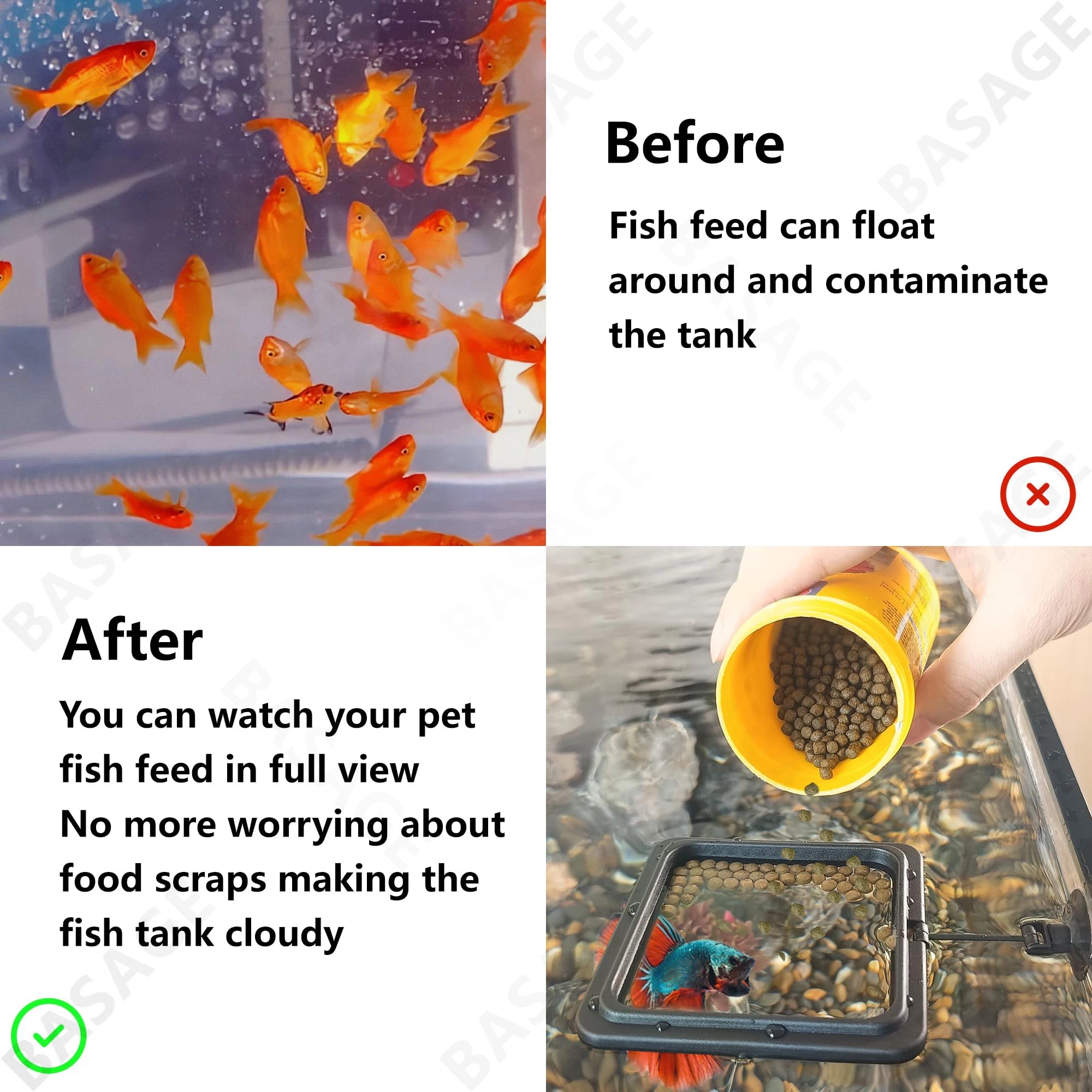 Aquarium Feeding Ring Fish Tank Station Floating Food Tray Feeder Square Circle Accessory Fish Food Feeder Suction Cup Black Qme