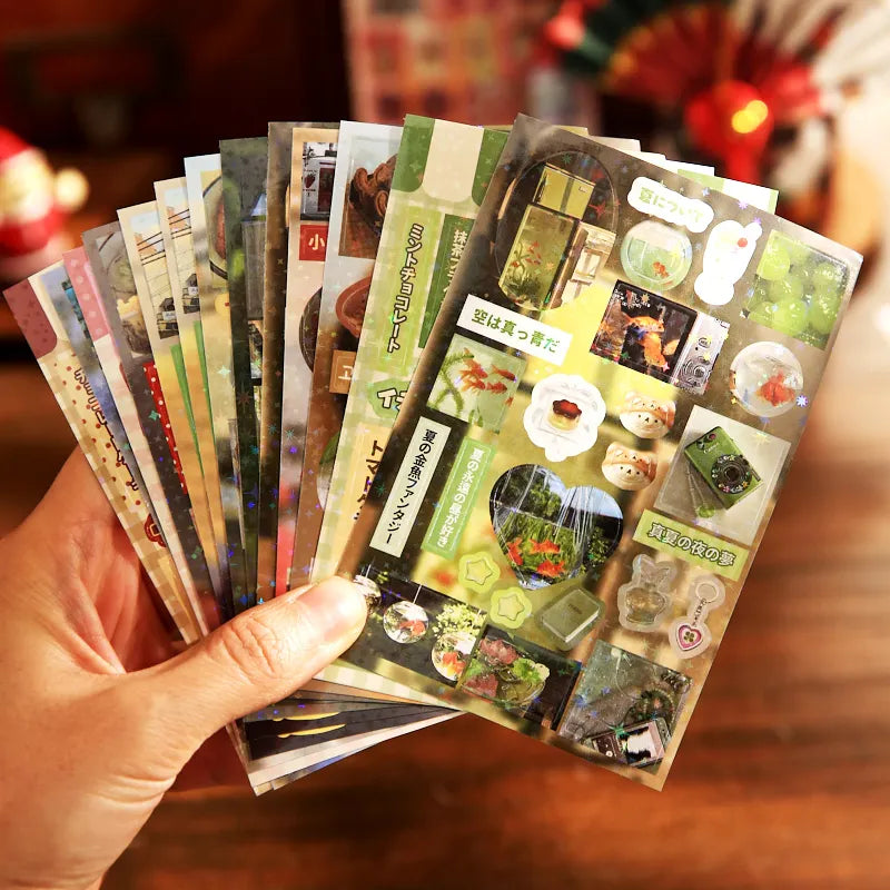 30 Sheets Retro Y2K Style Cut Film Sticker Book Japanese Sticker Journal Handbook DIY Scrapbooking Kawaii Stationery Stickers Qme