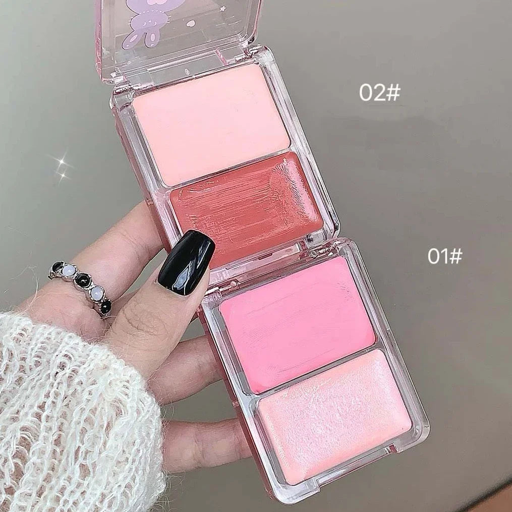 Moisturizing Duo Cheek Blush Palette Brighten Contouring Natural Water Light Clear Shimmer Highlighter Blush Cream Multi-Purpose Qme