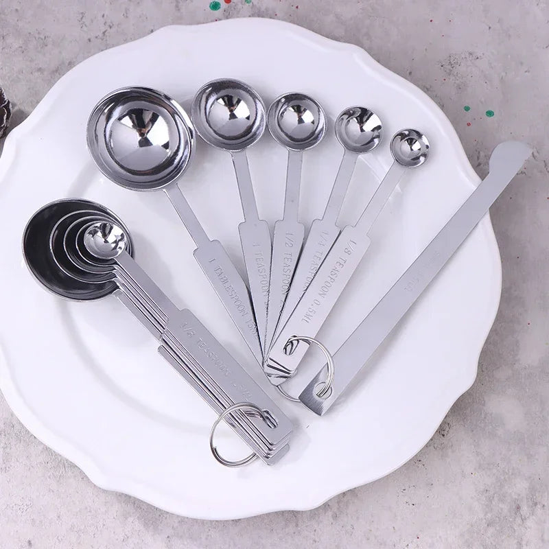 5/6Pcs Measuring Spoons Stackable Kitchen Measuring Spoon Set Stainless Steel Measuring Scoops Set Kitchen Baking Tool Qme
