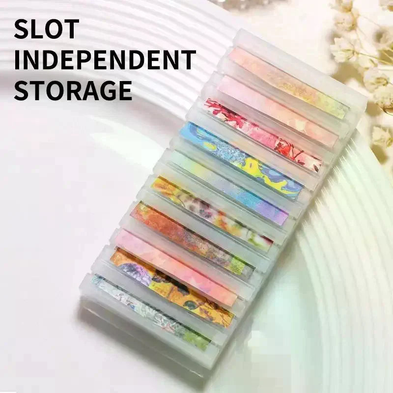 10 Grids Nail Art Sticker Organizer Storage Box Transfer Paper Qme
