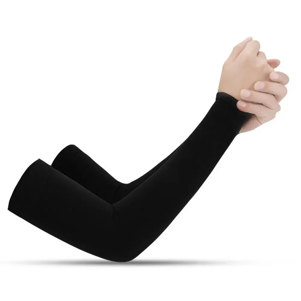 2Pcs Arm Sleeves Warmers Sports Sleeve Sun UV Protection Hand Cover Cooling Warmer Running Fishing Cycling Summer Cooling Qme BK opp bag(no finger)