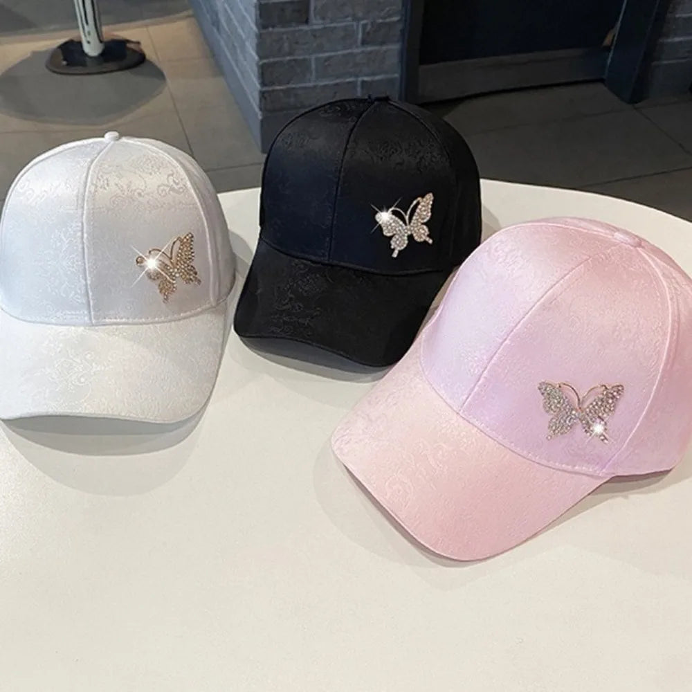 Solid Color Rhinestone Baseball Hat Sun Protection Breathable Sunscreen Peaked Cap Adjustable Korean Style Women Sun Cap Women Qme